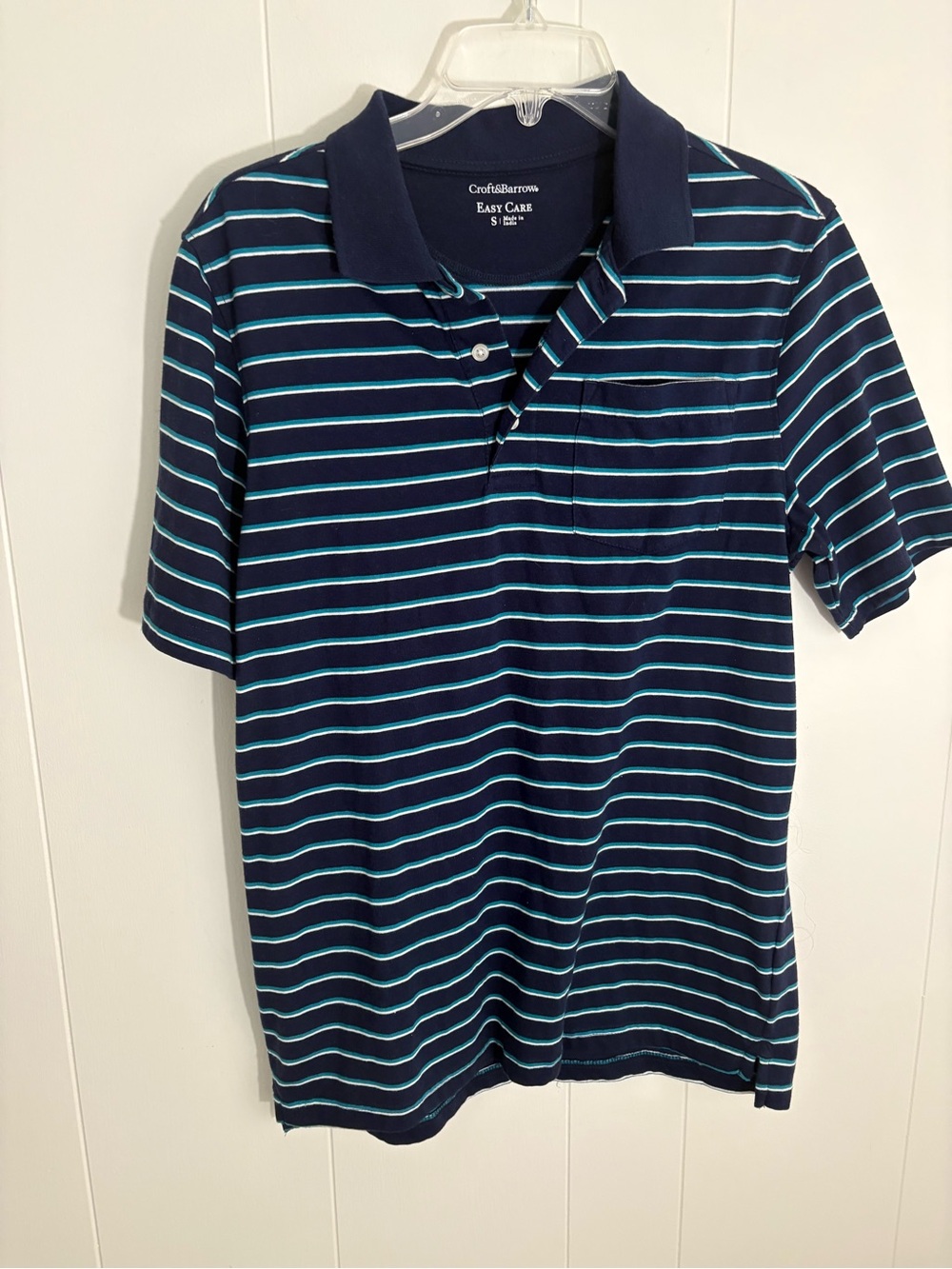 croft & barrow Navy with Light Teal Striped Polo